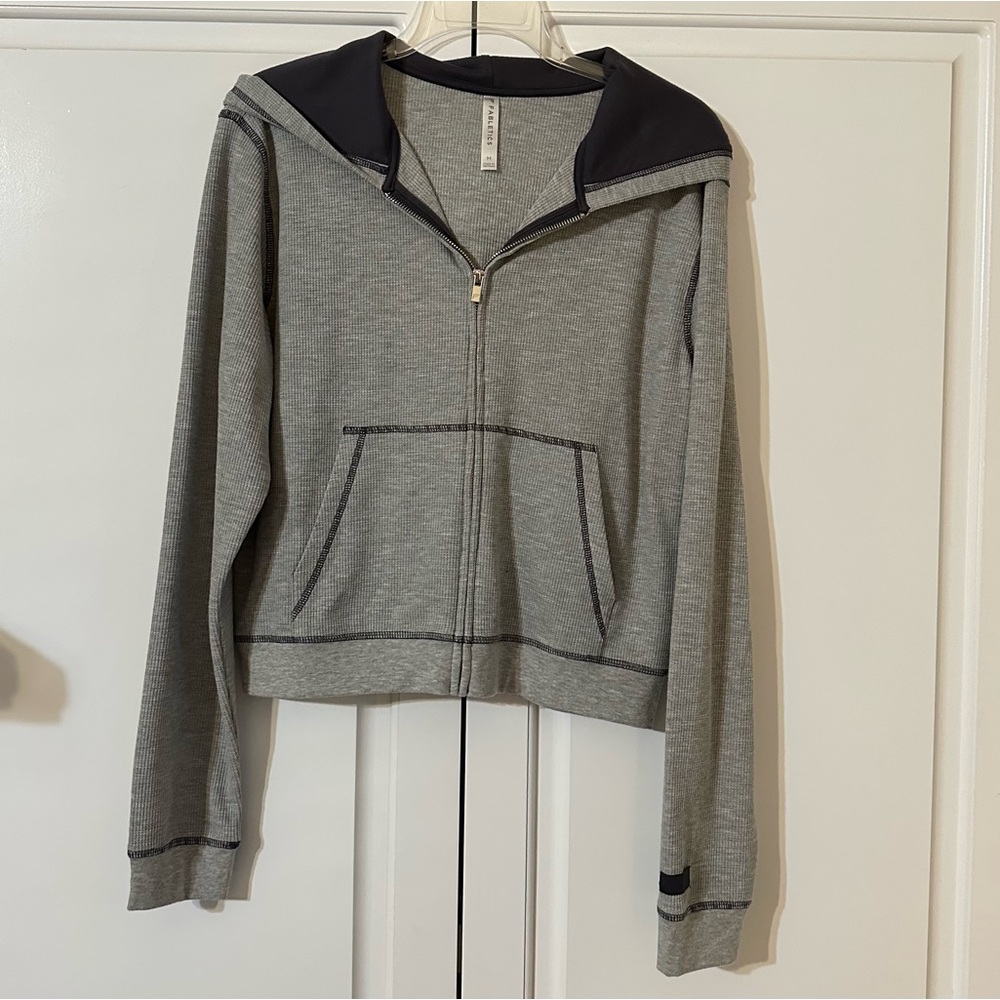 Fabletics Jacket Grey and Navy zipper waffle hoodie. size Medium